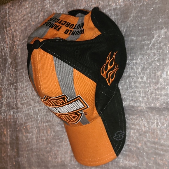Used Orange/Black Y2K Harley Davidson Baseball Style Hat - Picture 5 of 6